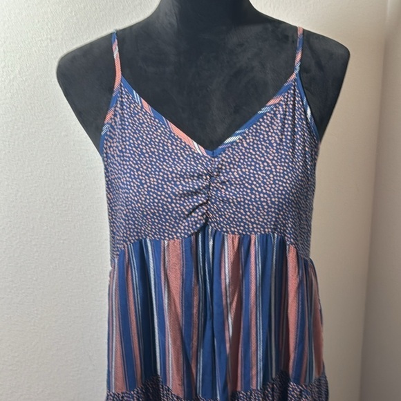 Chance for Fate tiered mixed print Boho casual maxi dress Sz L - Picture 3 of 9